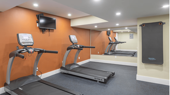 Fitness center with treadmills and a tv 
